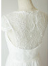 High Neckline Ivory Eyelash Lace Chiffon Sequined Sparkly Wedding Dress